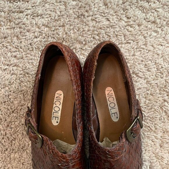 Nicole Brown Cowboy Boots Braided Leather Ankle Booties Western 5.5 - Picture 3 of 8